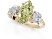 Marquise Three Stone Engagement Ring Setting for a Fancy Yellow Lab-Grown Diamond | Tapered Pave Band | Yellow Gold