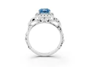 Fancy Blue Radiant Cut Diamond Halo Ring Set in Platinum with Scrollwork Band and Prong Setting