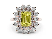 Emerald Cut Floral Double Halo Engagement Ring Setting for a Fancy Yellow Lab-Grown Diamond | Plain Band | Rose Gold