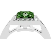 Fancy Green Princess Cut Diamond Halo Pavé Engagement Ring Set in White gold with Bezel Setting
