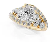 Heart Cut Diamond Halo Ring Set in Yellow gold with Marquise and Pavé Band in Prong Setting