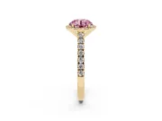 Round Halo Pavé Engagement Ring Setting for a Fancy Pink Lab-Grown Diamond | Yellow Gold