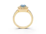 Fancy Blue Oval Cut Diamond Halo Ring Set in Yellow gold with Pavé Shank and Prong Setting