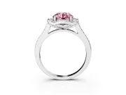 Round Halo Engagement Ring Setting for a Fancy Pink Lab-Grown Diamond | Petal Tips | Platinum