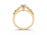 Emerald Cut Leaf Motif Solitaire Engagement Ring Setting | Accented Leaves | Yellow Gold