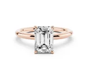 Emerald Cut Hidden Halo Engagement Ring Setting | Thin Plain Band | Rose Gold