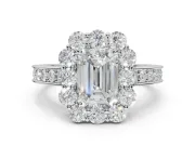 Emerald Cut Vintage Halo Engagement Ring Setting | Milgrain Channel Band | White Gold