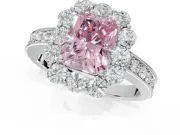 Radiant Cut Vintage Halo Engagement Ring Setting for a Fancy Pink Lab-Grown Diamond | Milgrain Channel Band | White Gold