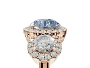 Round Three Stone Halo Engagement Ring Setting for a Fancy Blue Lab-Grown Diamond | Rose Gold