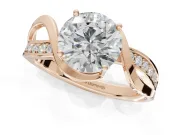 Round Bypass Solitaire Engagement Ring Setting | Pavé and Plain Strands | Rose Gold