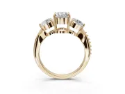 Oval Three Stone Engagement Ring Setting | Tapered Pave Band | Yellow Gold