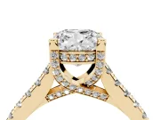 Cushion Cut Hidden Halo Pave Engagement Ring Setting | Claw Prongs | Yellow Gold