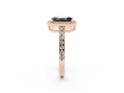 Fancy Black Emerald Cut Diamond Halo Ring Set in Rose gold with Delicate Pavé Band and Prong Setting