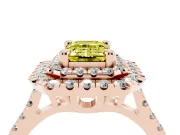 Fancy Yellow Emerald Cut Diamond Double Halo Statement Ring Set in Rose gold with Pavé Band