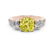 Cushion Cut Engagement Ring Setting for a Fancy Yellow Lab-Grown Diamond | Three Stone | Rose Gold