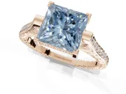 Princess Cut Vintage Cathedral Engagement Ring Setting for a Fancy Blue Lab-Grown Diamond | Carved Band | Rose Gold