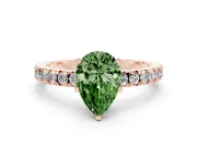 Fancy Green Pear Cut Diamond Pavé Band Solitaire Set in Rose gold with Prong Setting