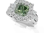 Cushion Cut Halo Engagement Ring Setting for a Fancy Green Lab-Grown Diamond | Graduated Channel Band | Platinum