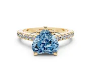 Heart-Shaped Hidden Halo Pave Engagement Ring Setting for a Fancy Blue Lab-Grown Diamond | Claw Prongs | Yellow Gold