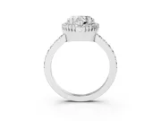 Heart Cut Diamond Halo Engagement Ring Set in Silver with Milgrain Detail and Pavé Band