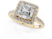 Asscher Cut Pavé Halo Engagement Ring Setting | Yellow Gold