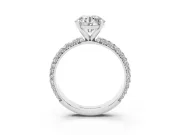 Round Cut Diamond Solitaire Ring Set in White gold with Prong Setting and Pavé-Set Band