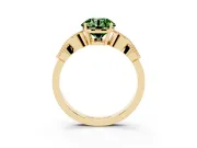 Fancy Green Round Cut Diamond Milgrain Leaf Band Solitaire Ring Set in Yellow gold with Accent Stones and Prong Setting