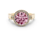 Round Pavé Halo Engagement Ring Setting for a Fancy Pink Lab-Grown Diamond | Yellow Gold