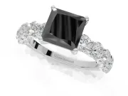 Princess Cut Side Stone Engagement Ring Setting for a Black Center | Sterling Silver