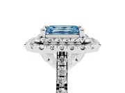 Fancy Blue Emerald Cut Diamond Double Halo Statement Ring Set in Platinum with Pavé Band
