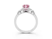 Fancy Pink Cushion Cut Diamond Cluster Leaf Design Ring Set in Silver with Prong Setting