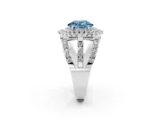 Oval Double Halo Split Shank Engagement Ring Setting for a Fancy Blue Lab-Grown Diamond | Pave Strands | White Gold