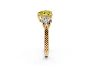 Heart-Shaped Vintage Three Stone Engagement Ring Setting for a Fancy Yellow Lab-Grown Diamond | Yellow Gold - Design NV-24868
