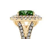 Radiant Cut Halo Split Shank Engagement Ring Setting for a Fancy Green Lab-Grown Diamond | Yellow Gold