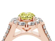Fancy Yellow Oval Cut Diamond Halo Engagement Ring Set in Rose gold with Split Shank and Prong Setting