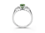 Fancy Green Three-Stone Emerald Cut Diamond Ring Set in Platinum with Pear Side Stones and Prong Setting