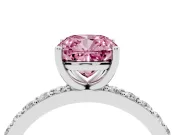 Fancy Pink Cushion Cut Diamond Solitaire Set in Silver with Round Pavé Band and Prong Setting