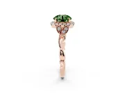 Round Halo Engagement Ring Setting for a Fancy Green Lab-Grown Diamond | Leaf Shoulders | Rose Gold