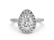 Pear-Shaped Raised Halo Engagement Ring Setting | Pave Band | White Gold
