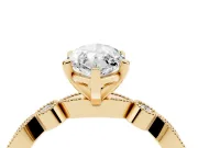 Marquise Cut Diamond Solitaire Engagement Ring Set in Yellow gold with Milgrain Bezel Accent Band