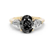 Oval Three-Stone Engagement Ring Setting for a Black Center | Pear Side Stones | Yellow Gold
