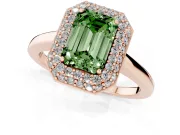 Fancy Green Emerald Cut Diamond Halo Engagement Ring Set in Rose gold with Solitaire Band and Prong Setting
