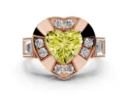 Fancy Yellow Heart Cut Diamond Milgrain Halo Ring Set in Rose gold with Split Shank