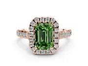 Emerald Cut Accented Halo Engagement Ring Setting for a Fancy Green Lab-Grown Diamond | Rose Gold