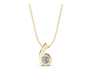 Round Lab-Grown Diamond Bezel Swirl Pendant Necklace | Polished Curl | Yellow Gold