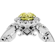 Oval Vintage Halo Engagement Ring Setting for a Fancy Yellow Lab-Grown Diamond | Bezel Shoulder Accents | Platinum