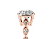 Round Vintage Milgrain Solitaire Engagement Ring Setting | Scalloped Band | Rose Gold