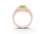 Fancy Yellow Oval Cut Diamond Scalloped Halo Ring Set in Rose gold with Pavé Split Shank