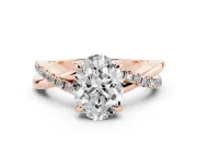 Oval Cut Diamond Twist Band Solitaire Set in Rose gold with Pavé Accents and Prong Setting