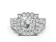 Cushion Cut Halo Side Cluster Engagement Ring Setting | Graduated Channel Band | White Gold